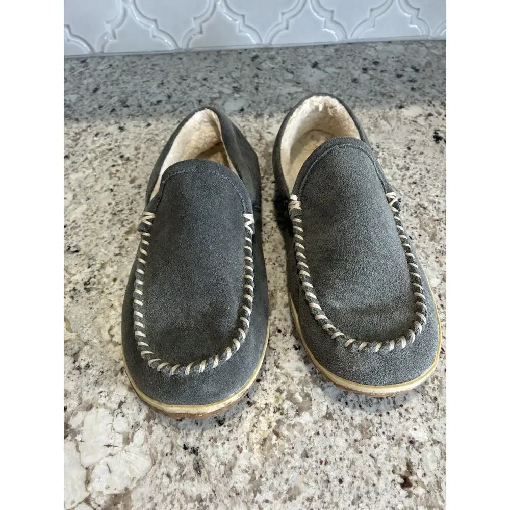 Minnetonka 41005 Tilden Moc Men's Comfort Slipper Size 9.0 M, Gray Suede
